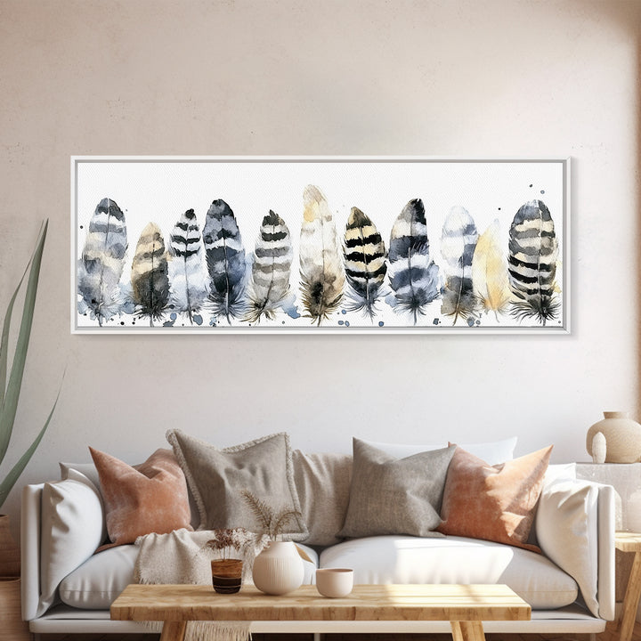 Watercolor Feather Collection Wall Art, Boho Bird Feather Canvas Print, Neutral Nature Decor, Rustic Gallery Wall Print Set