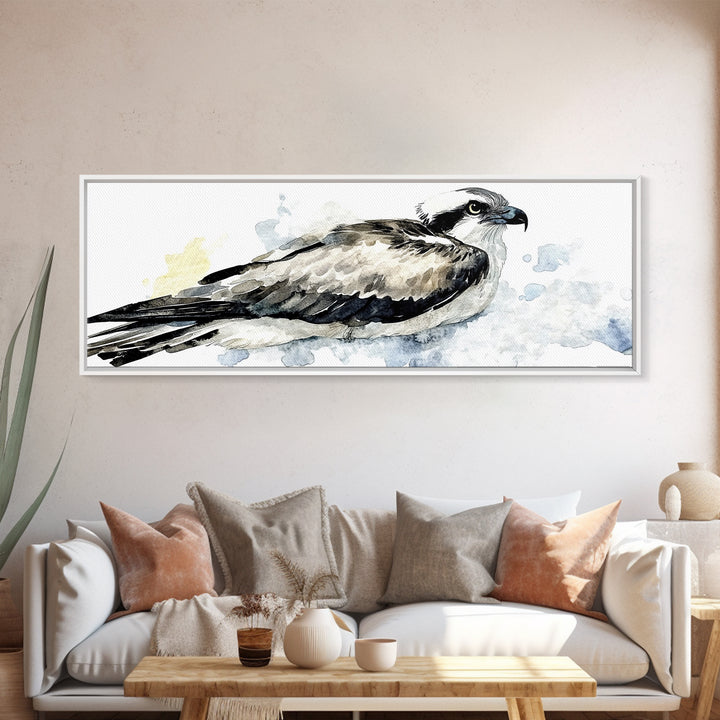 Flying Osprey Watercolor Wall Art, Black And White Bird Canvas Print, Wildlife Fine Art Print, Coastal Nature Decor Gift