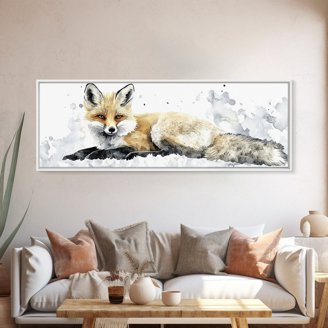 Realistic Fox Resting In Snow Canvas Print, Woodland Wildlife Wall Art, Winter Animal Print, Rustic Nursery Decor Gift For Her