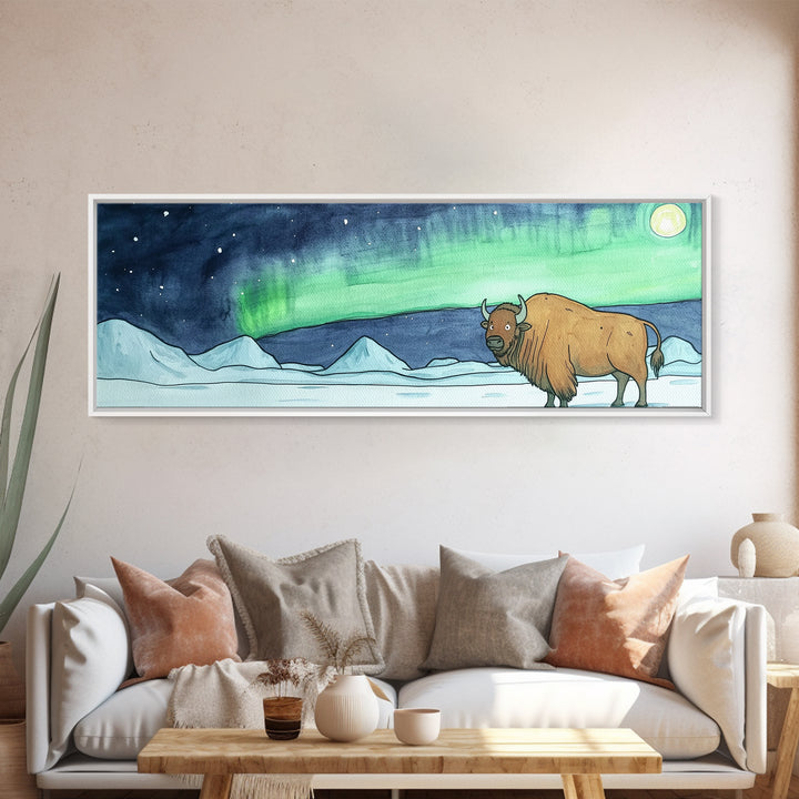 Aurora Musk Ox Arctic Tundra Wall Art, Northern Lights Animal Print, Winter Landscape Decor, Rustic Cabin Home Decor Gift