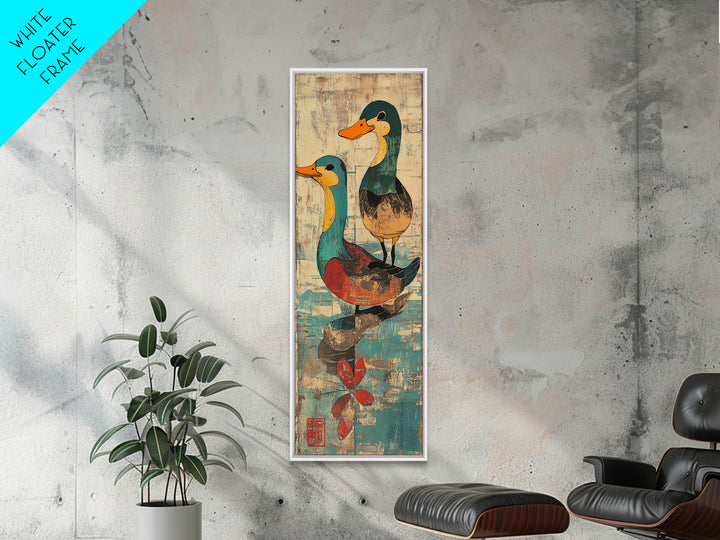 Two Colorful Mallard Ducks Wall Art, Whimsical Animal Print, Japanese Style Bathroom Decor, Cute Nursery Canvas Print Gift
