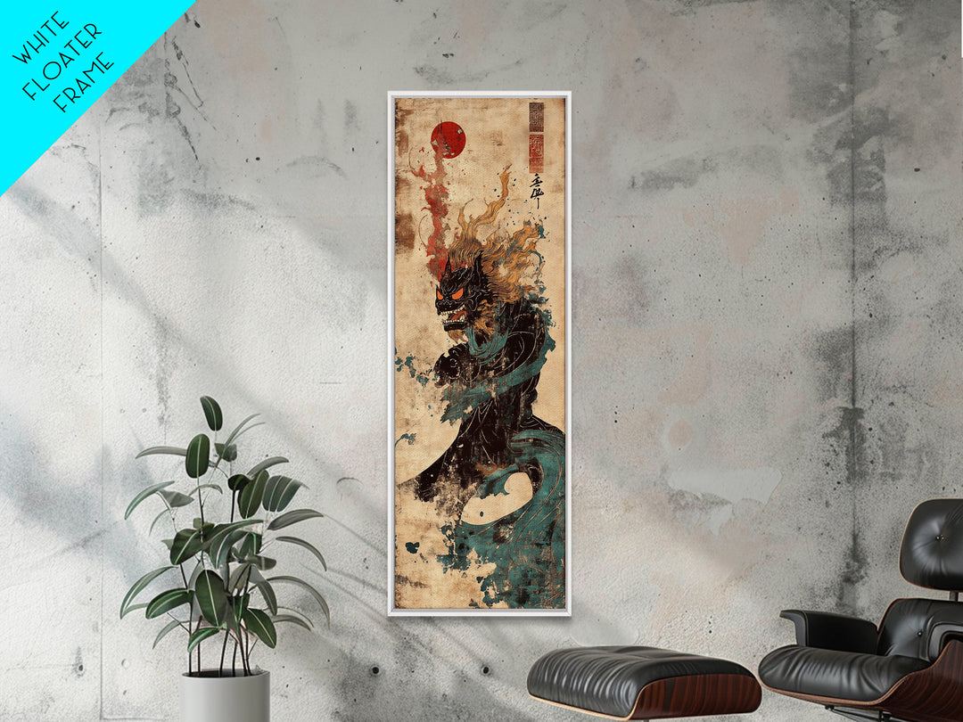 Dark Japanese Dragon With Red Sun Canvas Print, Mythical Fantasy Wall Art, Asian Warrior Decor, Gothic Statement Poster Art