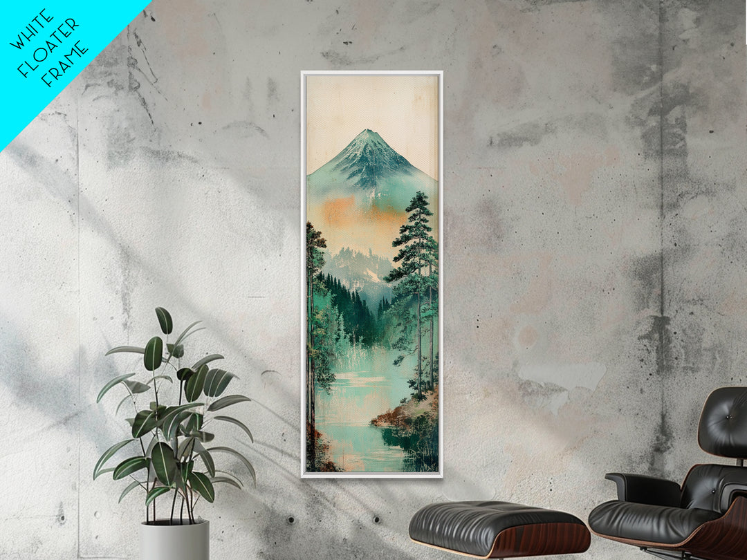 Mount Fuji Lake And Pine Forest Wall Art, Japanese Landscape Print, Japandi Decor, Calming Nature Fine Art Framed Canvas Print