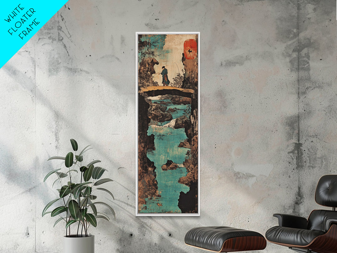 Japanese Bridge Fisherman Wall Art, Asian Landscape Print, Zen Home Decor, Japandi Wall Decor, Serene Living Room Art Gift