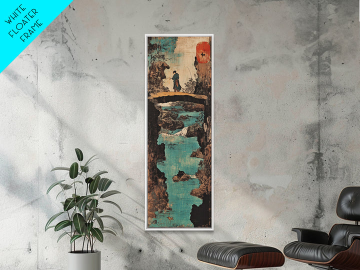 Japanese Bridge Fisherman Wall Art, Asian Landscape Print, Zen Home Decor, Japandi Wall Decor, Serene Living Room Art Gift