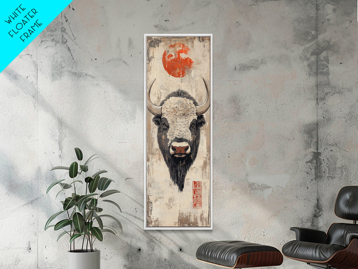 White Bison Portrait Framed Canvas Print, Western Wall Art, Rustic Farmhouse Decor, Buffalo Art, Southwest Statement Artwork