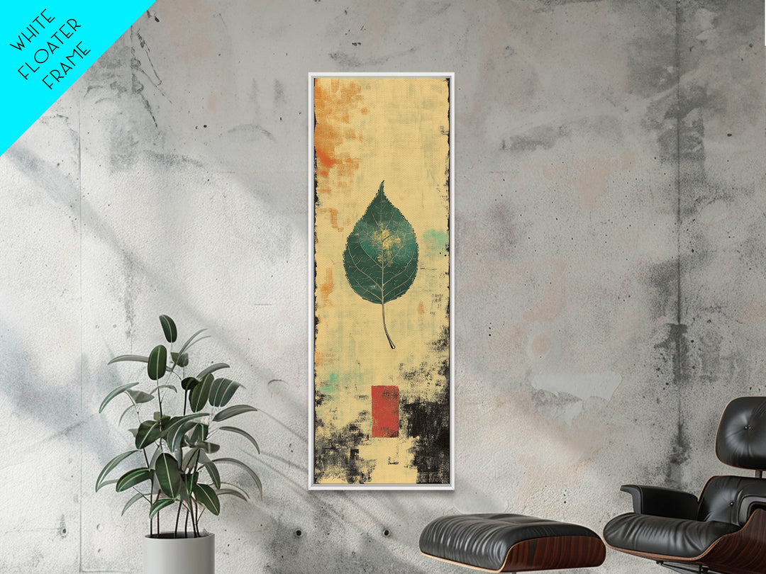 Green Botanical Leaf Wall Art, Japanese Wabi Sabi Nature Print, Minimalist Organic Modern Decor, Vertical Canvas Print For Home