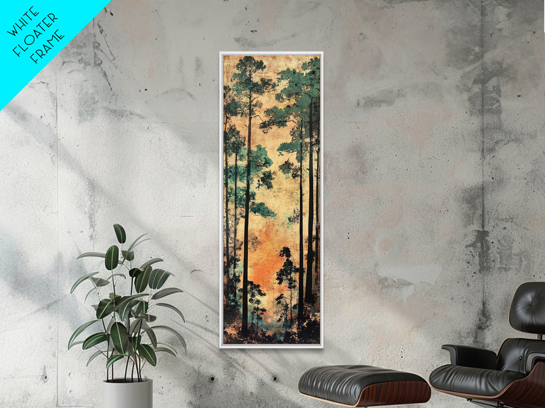 Tall Pine Forest Wall Art, Japanese Woodland Canvas Print, Rustic Nature Decor, Vertical Landscape For Cabin Living Room
