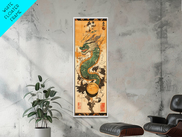 Emerald Japanese Dragon With Pearl Wall Art, Asian Fantasy Canvas Print, Mythical Creature Decor, Japanese Artwork Gift Idea
