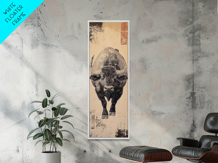 Black Bison Ink Study Wall Art, Rustic Wildlife Canvas Wall Art, Western Decor, Japanese Inspired Print, Gift For Him, Lodge Home Decor