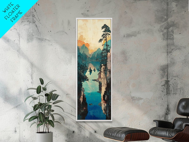 Turquoise Mountain Gorge Wall Art, Serene Lake Landscape Canvas Print, Japandi Nature Decor, Large Living Room Wall Art Print