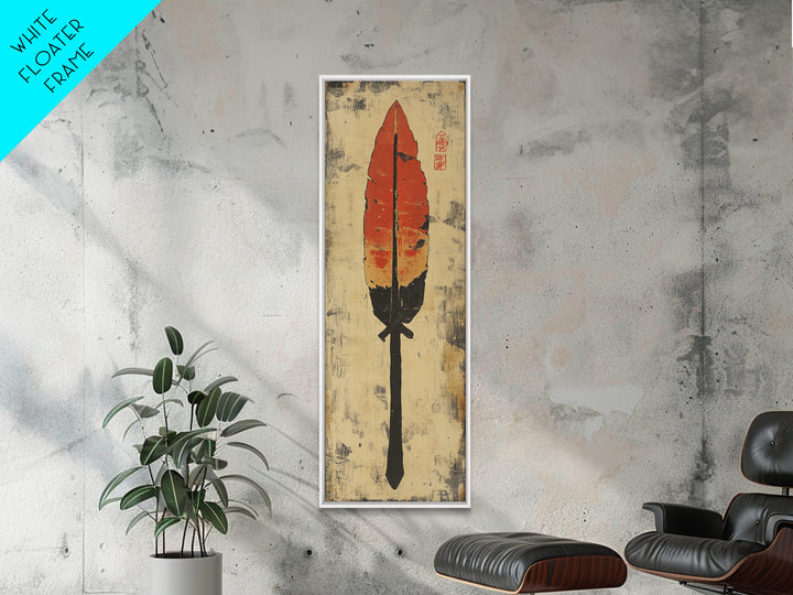 Red Feather Arrow Wall Art, Rustic Tribal Canvas Print, Southwestern Boho Decor, Indigenous Inspired Living Room Decor Gift