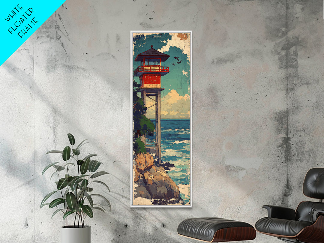 Coastal Lifeguard Tower Above Ocean Wall Art, Beach House Decor, Nautical Canvas Print, Seaside Landscape, Summer Home Decor Gift
