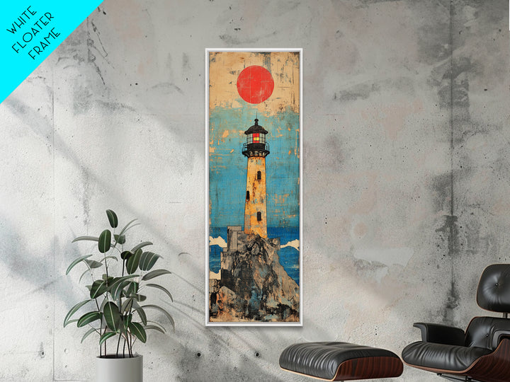 Rocky Island Lighthouse With Red Sun Canvas Print, Coastal Wall Art, Nautical Decor, Ocean Landscape, Large Wall Decor Gift