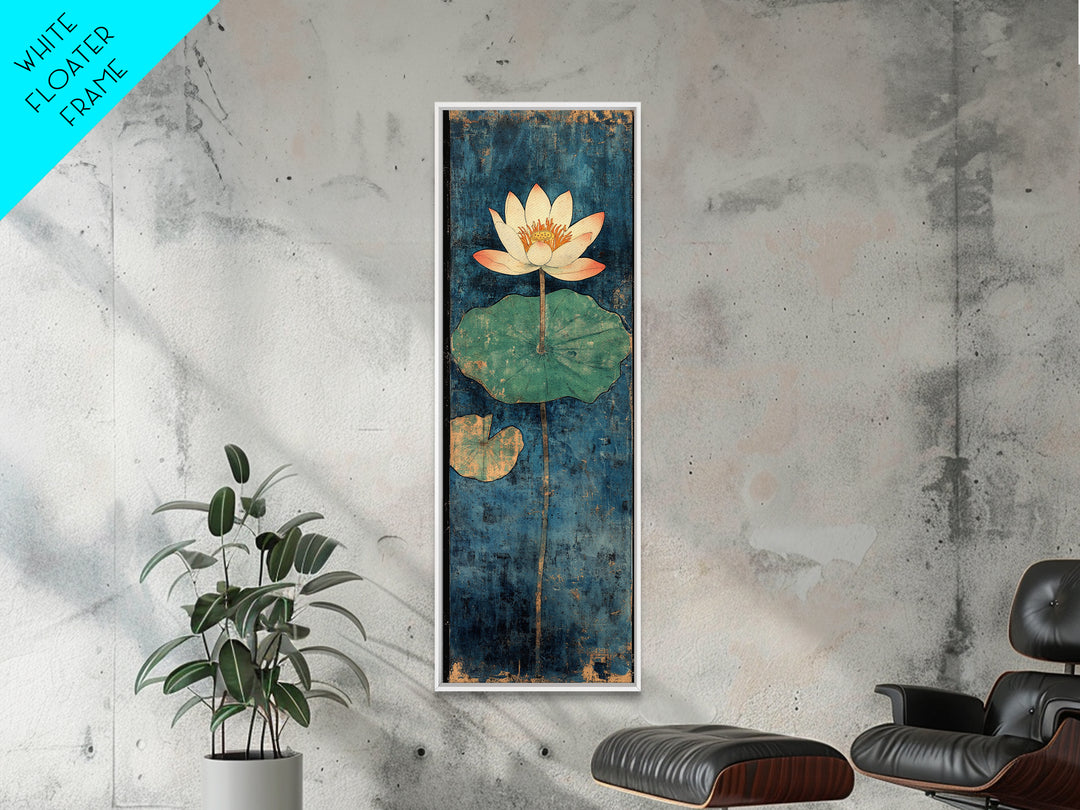 White Water Lily Lotus Canvas Print, Japanese Pond Wall Art, Blue Botanical Decor, Zen Home Decor, Nature Wall Art Print
