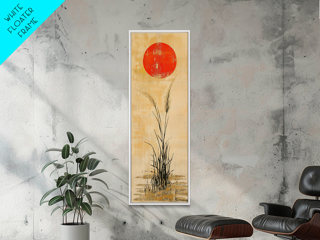 Red Sun Grass Minimalist Wall Art, Japanese Landscape Canvas Print, Wabi Sabi Decor, Neutral Wall Decor, Zen Home Decor Print