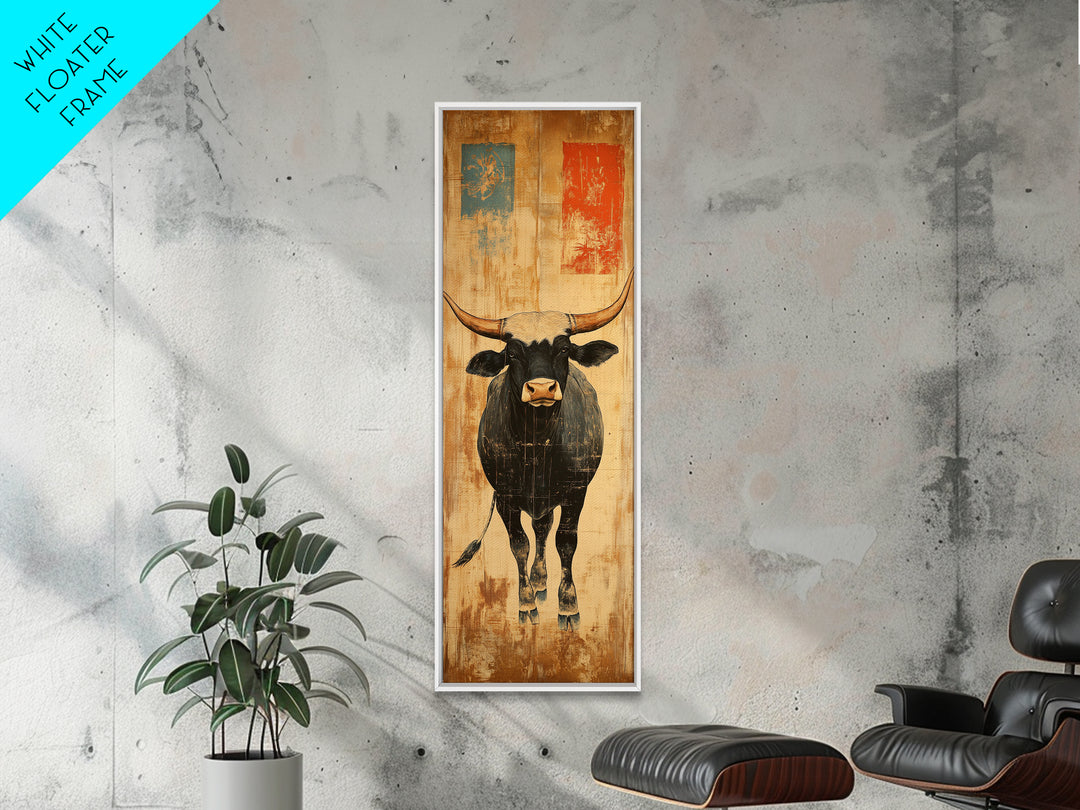 Black Longhorn Bull Western Wall Art, Rustic Farmhouse Canvas Print, Cowboy Decor, Ranch House Decor, Gift For Him, Living Room Decor