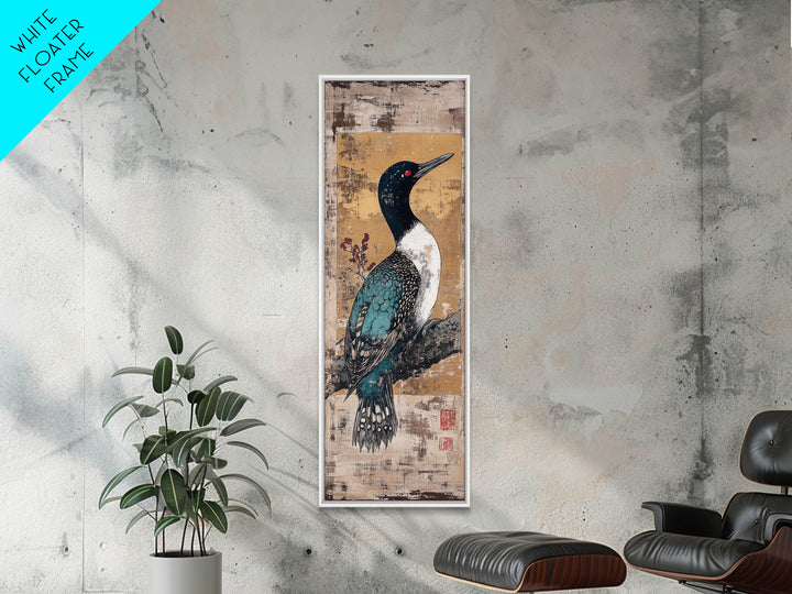 Teal Loon Bird Framed Canvas Print, Japanese Wildlife Wall Art, Nature Inspired Decor, Bird Lover Gift, Gallery Wall Art