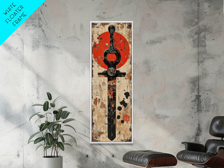Rustic Samurai Sword With Red Sun Canvas Print, Japanese Wall Art, Martial Arts Decor, Masculine Office Wall Decor, Gift For Him