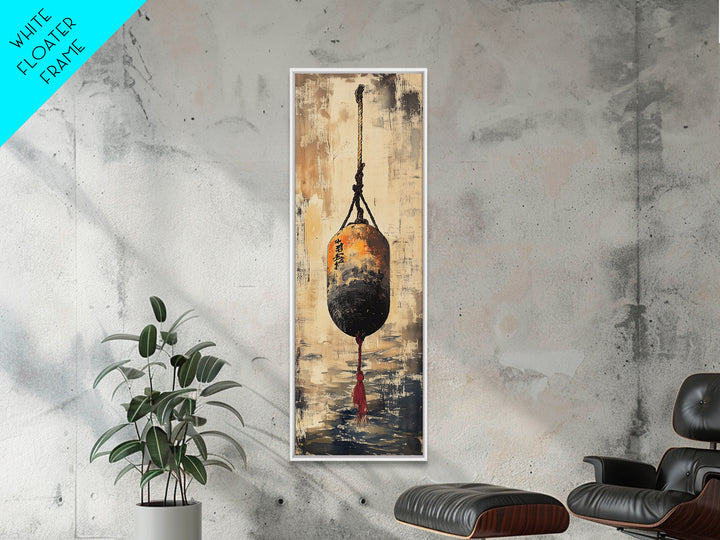 Hanging Japanese Lantern Over Water Wall Art, Wabi Sabi Neutral Canvas Print, Minimalist Zen Spa Decor For Living Room And Office