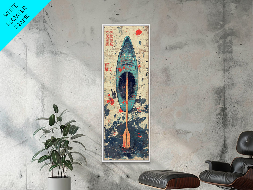 Blue Kayak Paddle On Ocean Waves Wall Art, Japanese Coastal Canvas Print, Nautical Decor, Beach House Decor Gift For Her