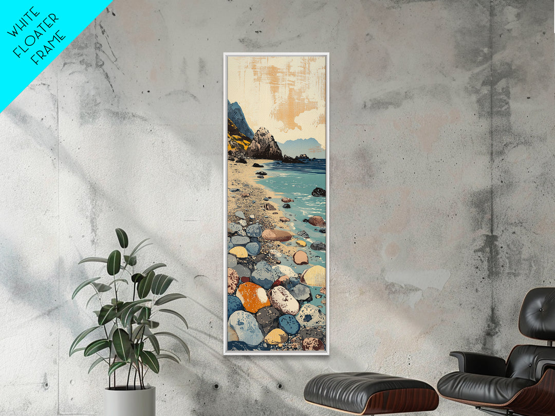 Rocky Pebble Beach Canvas Print, Coastal Cove Landscape Art, Ocean Wall Decor, Nautical Home Decor, Seaside Travel Poster