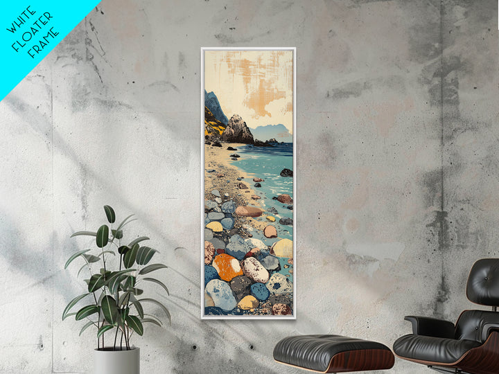 Rocky Pebble Beach Canvas Print, Coastal Cove Landscape Art, Ocean Wall Decor, Nautical Home Decor, Seaside Travel Poster