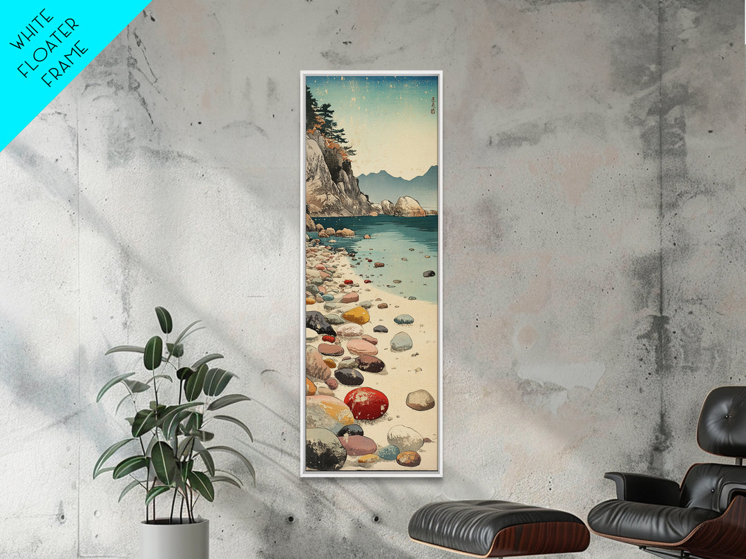 Turquoise Pebble Beach Wall Art, Coastal Mountain Cove Print, Ocean Landscape Decor, Nautical Canvas Print, Beach House Gift