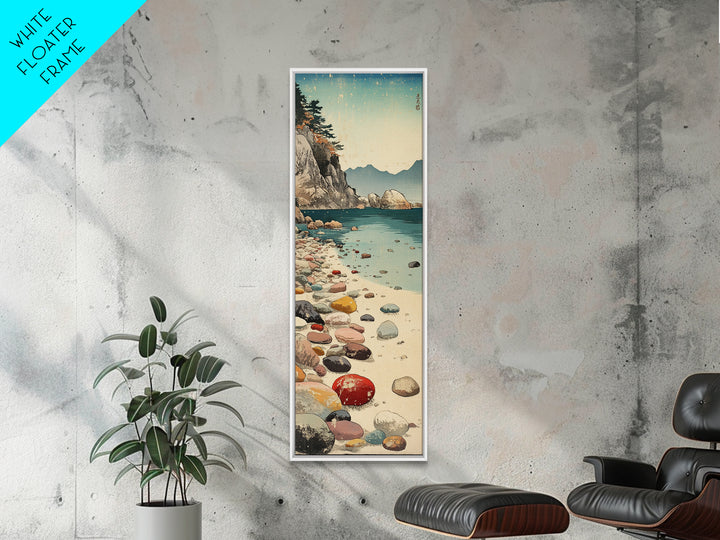 Turquoise Pebble Beach Wall Art, Coastal Mountain Cove Print, Ocean Landscape Decor, Nautical Canvas Print, Beach House Gift