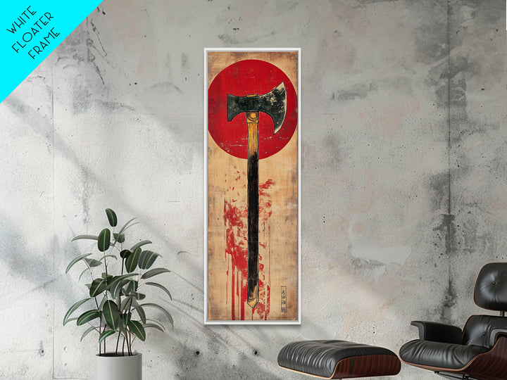 Rustic Axe Wall Art, Japanese Red Sun Tool Print, Samurai Inspired Decor, Masculine Office Decor, Framed Canvas Print, Gift For Him