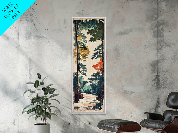 Autumn Forest Path Wall Art, Japanese Woodland Landscape Canvas, Rustic Cabin Decor, Nature Art Print For Living Room Decor