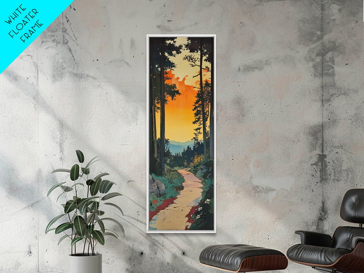 Sunset Forest Trail Canvas Print, Mountain Path Landscape Living Room Wall Art, Rustic Cabin Decor, Orange Sky Nature Art Print