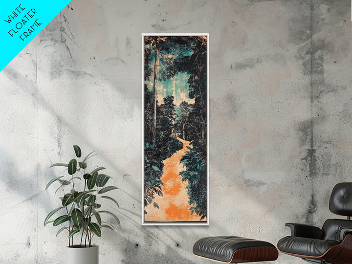 Teal Jungle Path At Dawn Wall Art, Japanese Landscape Print, Nature Wall Decor, Long Vertical Art, Moody Living Room Decor