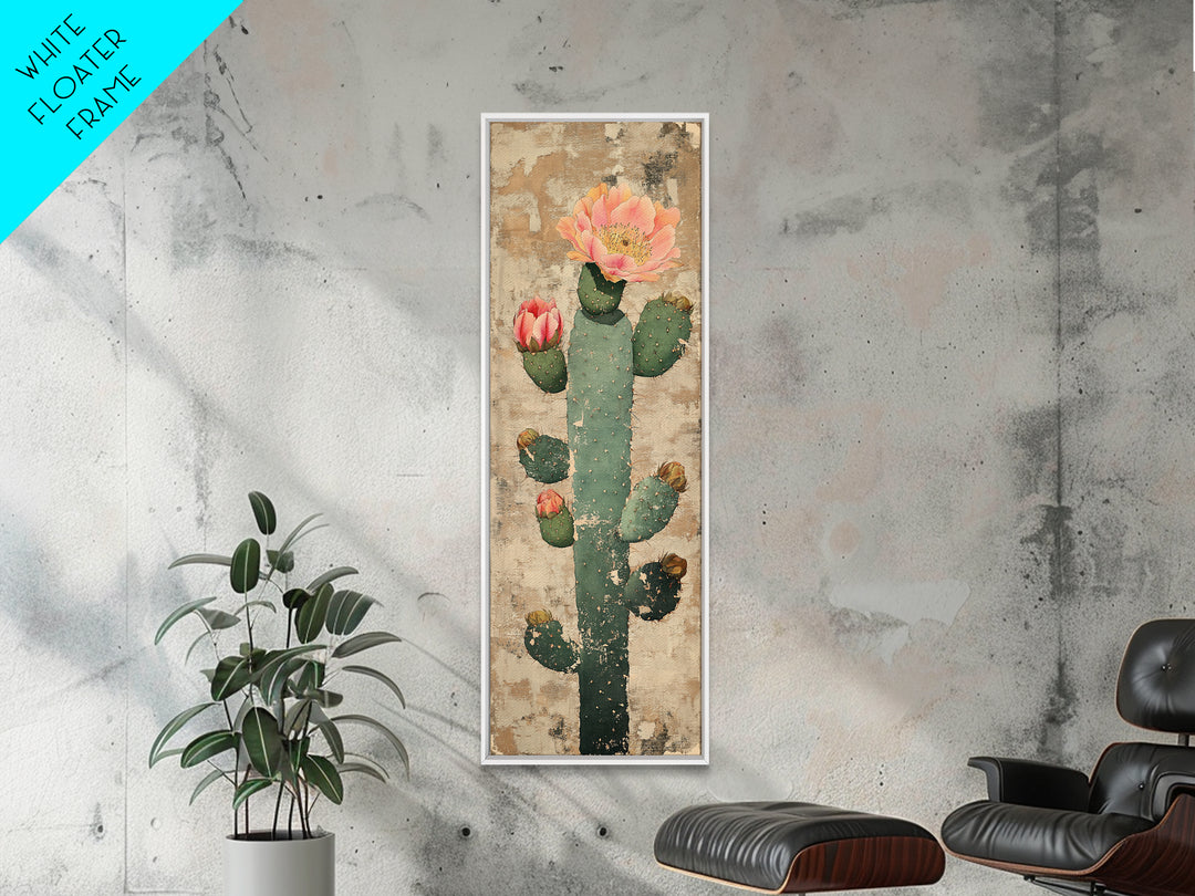 Blooming Prickly Pear Cactus Canvas Print, Desert Wall Art, Southwestern Decor, Botanical Print, Rustic Neutral Home Decor