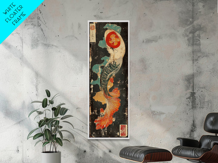 Graceful Koi Fish In Waves Wall Art, Japanese Canvas Print, Asian Inspired Decor, Coastal Bathroom Art, Zen Living Room Decor