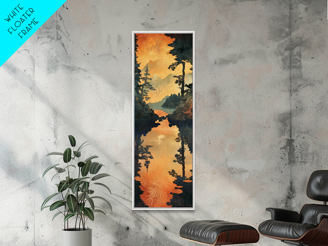 Golden Mountain Lake Sunset Wall Art, Pine Forest Landscape Canvas Print, Rustic Cabin Decor, Framed Canvas Print For Living Room