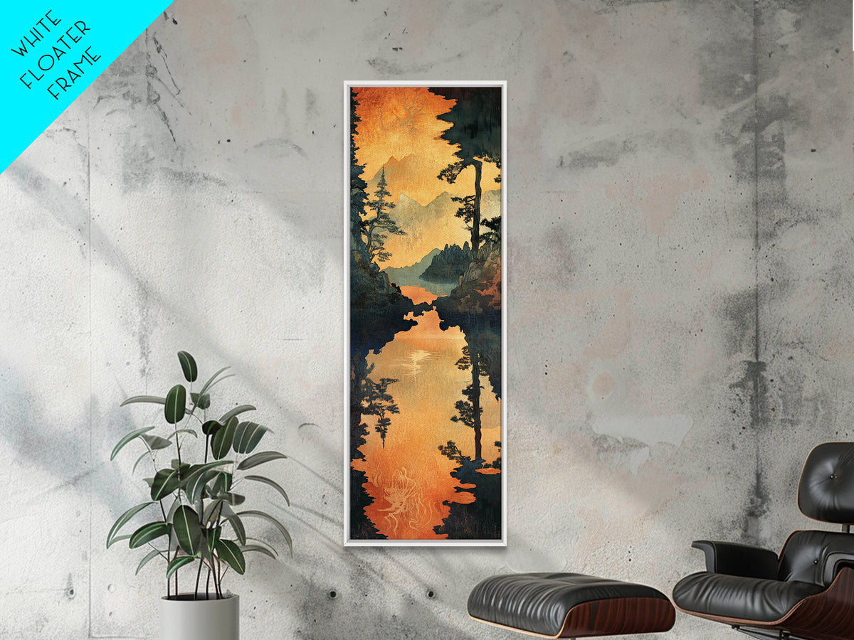 Golden Mountain Lake Sunset Wall Art, Pine Forest Landscape Canvas Print, Rustic Cabin Decor, Framed Canvas Print For Living Room