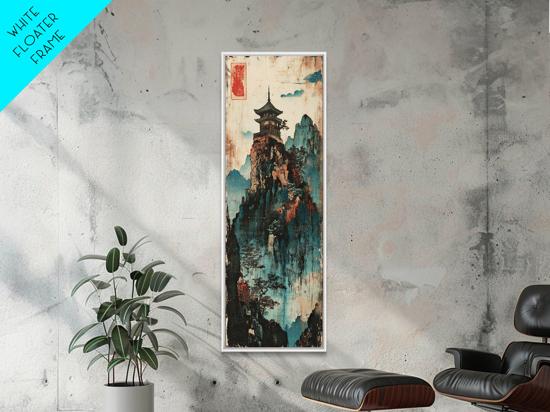Pagoda Temple On Misty Mountain Wall Art, Asian Landscape Canvas Print, Japanese Zen Decor, Framed Canvas Print For Living Room Decor