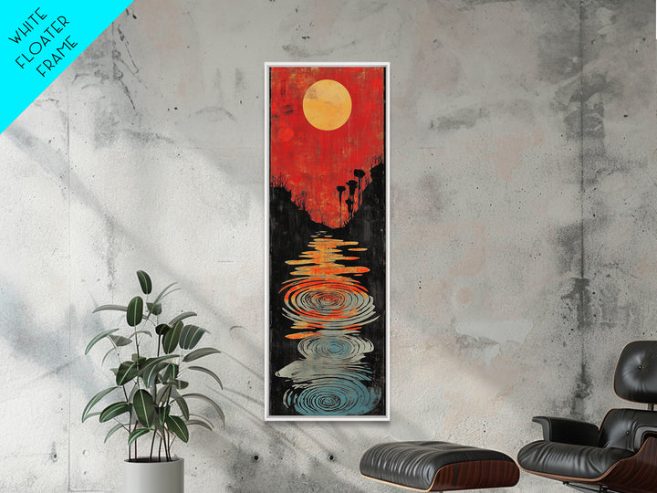 Red Sunset Path With Rippling Water Wall Art, Abstract Landscape Canvas Print, Modern Zen Decor, Framed Canvas Print For Entryway