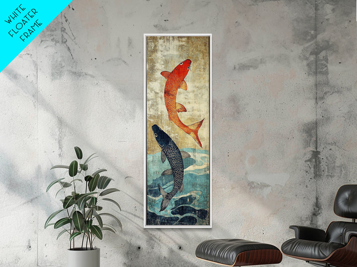 Orange And Black Koi Fish Wall Art, Japanese Koi Canvas Print, Coastal Fish Decor, Framed Canvas Print For Bathroom And Spa Decor