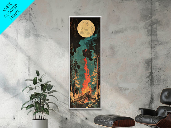 Full Moon Campfire Forest Wall Art, Dark Pine Woodland Canvas, Cozy Cabin Decor, Rustic Nature Print, Lodge Gift For Him