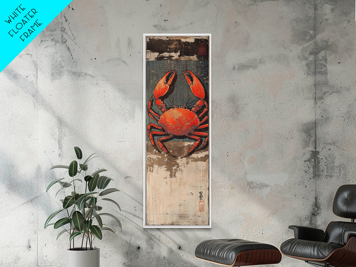 Bright Red Crab On Weathered Wood Wall Art, Nautical Japanese Seafood Print, Coastal Kitchen Decor, Beach House Canvas Print