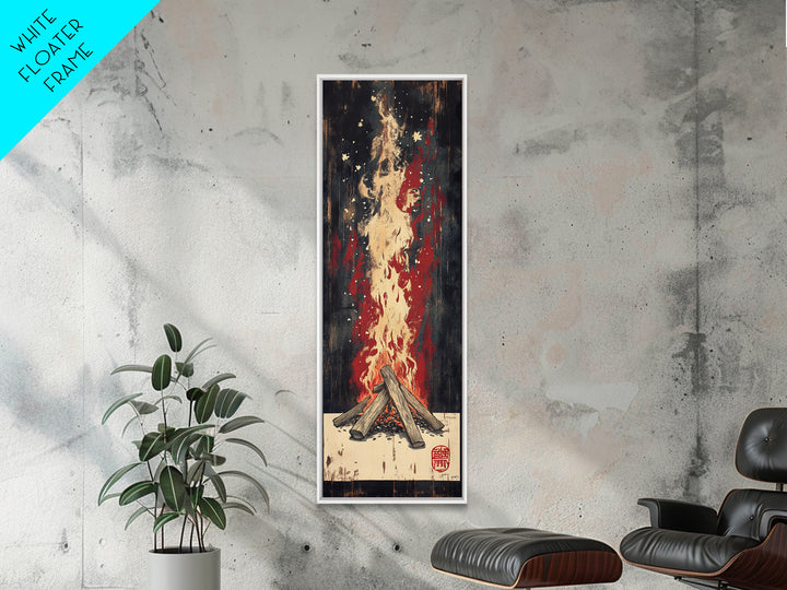 Crackling Campfire Under Dark Stars Wall Art, Rustic Cabin Print, Cozy Night Canvas Print, Nature Inspired Home Decor Gift