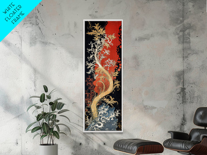 Golden Fantasy Tree With Waves Canvas Print, Art Nouveau Asian Inspired Wall Decor, Dramatic Red Black Living Room Art, Statement Artwork