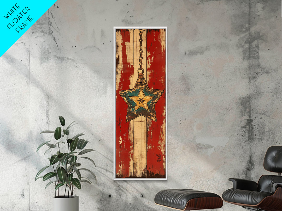 Rustic Hanging Star Wall Art, American Flag Canvas Print, Patriotic Farmhouse Wall Decor For Man Cave Or Entryway, Home Decor