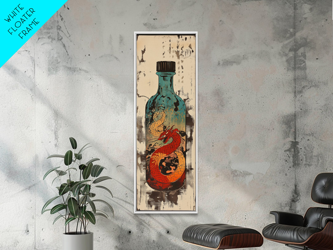 Red Dragon In Glass Bottle Wall Art, Japanese Fantasy Ocean Print, Nautical Decor, Unique Gift For Him, Asian Art, Statement Wall Decor