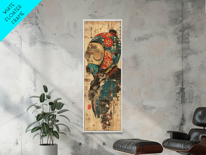 Steampunk Gas Mask Diver Helmet Framed Canvas Print, Japanese Cyberpunk Wall Art, Industrial Decor, Sci Fi Gift For Him Poster