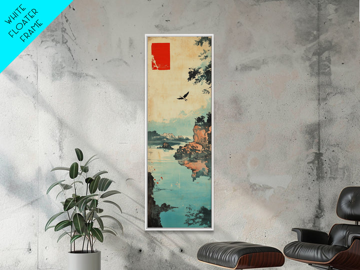 Quiet Japanese Coast With Bird Wall Art, Ukiyo E Landscape Print, Asian Inspired Decor, Tranquil Lake Home Decor For Living Room