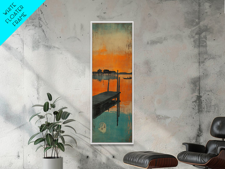 Orange Sunset Dock Wall Art, Moody Seascape Canvas, Coastal Wall Decor, Lake House Decor For Nautical Living Room, Home Decor