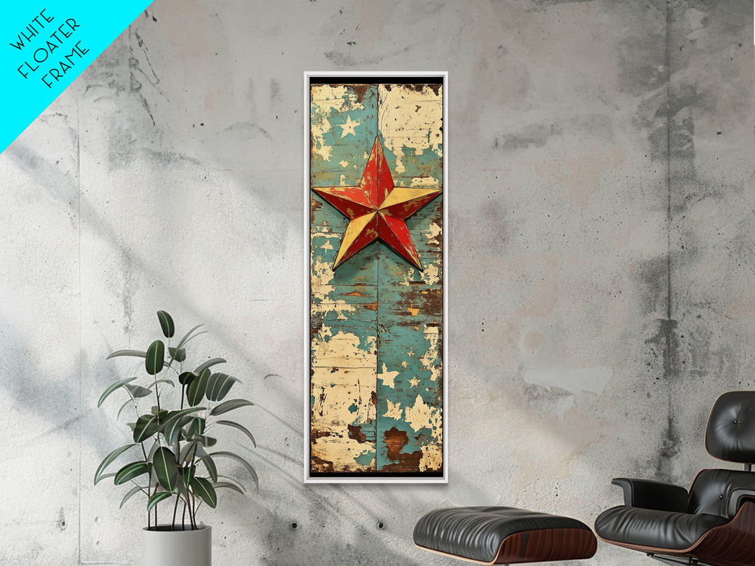 Rustic Red Star On Blue Wood Wall Art, Americana Canvas Print, Farmhouse Wall Decor, Patriotic Western Home Decor, Porch Decor